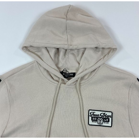 True Religion Patch Hit Hoodie Mens Large Beige Pullover Hooded Sweatshirt - Picture 2 of 12